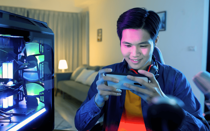 Man playing online game on phone