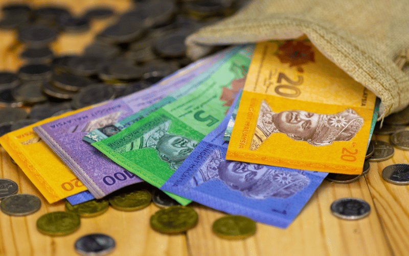 Malaysia currency of Malaysian ringgit banknotes background