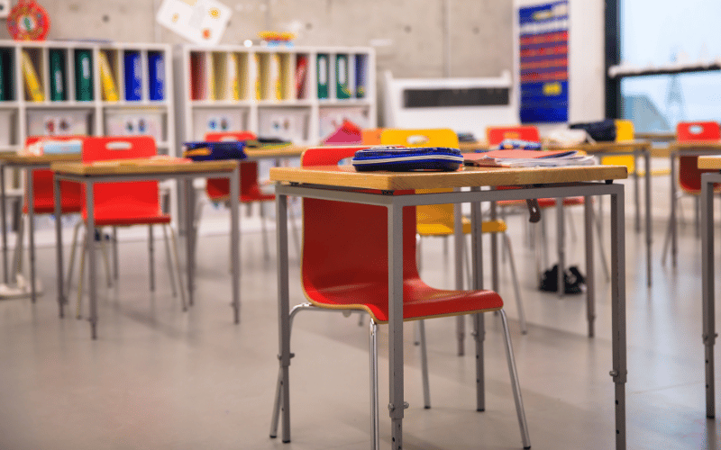 Colourful chairs creates vibrant atmosphere of the classroom