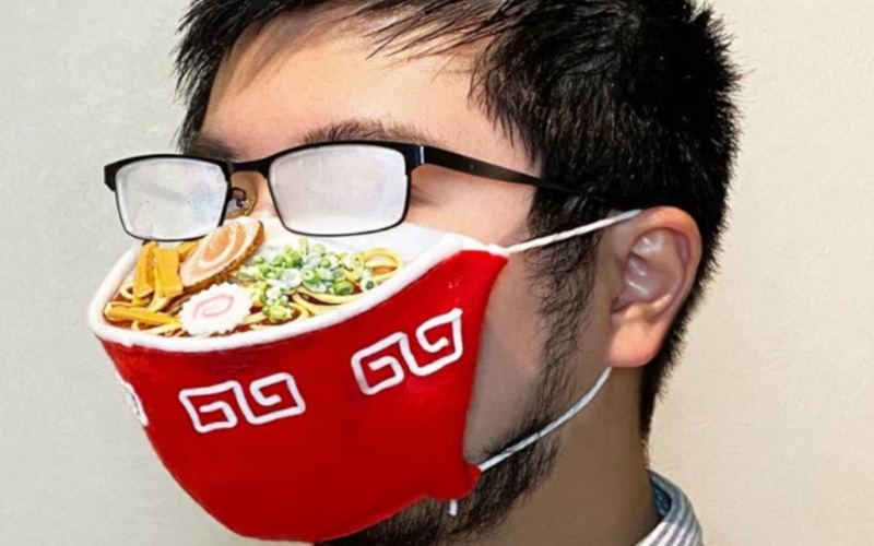 face mask with ramen design