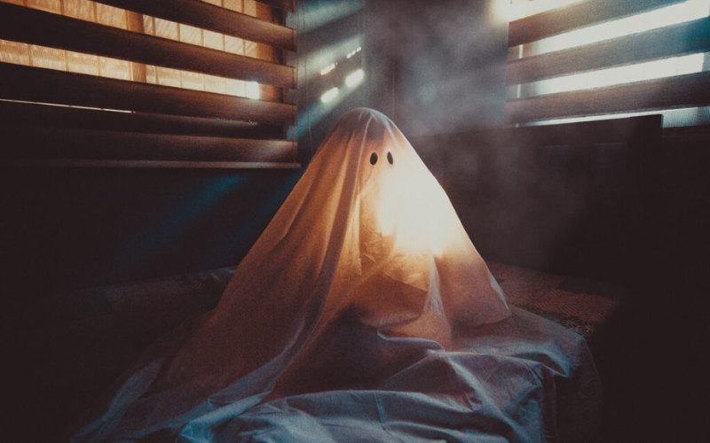 ghost-like blanket in a room