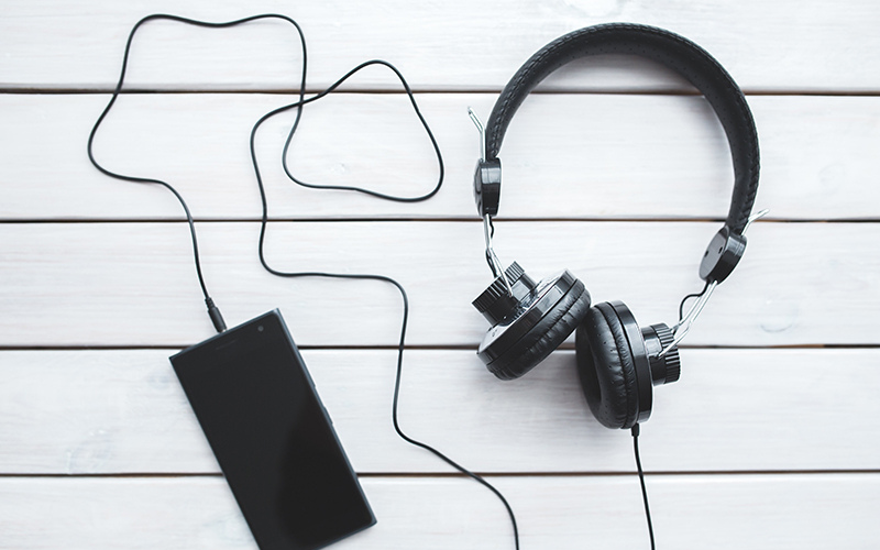 Headphone placed on a table