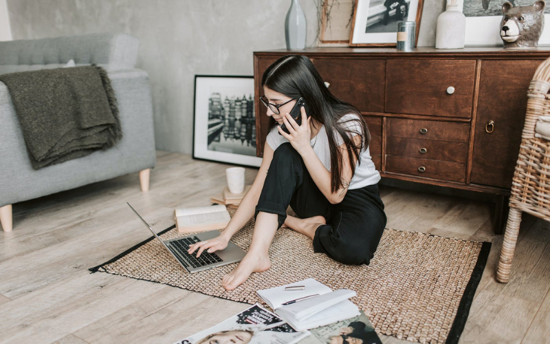 Talking to someone via phone call