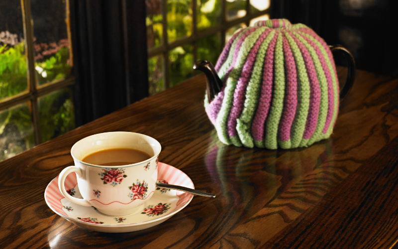 pot of tea with cup and saucer