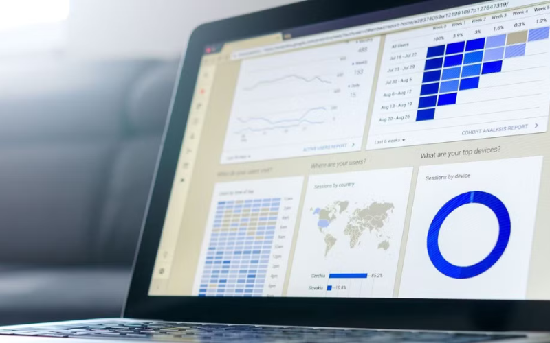 Analytics dashboard on a screen