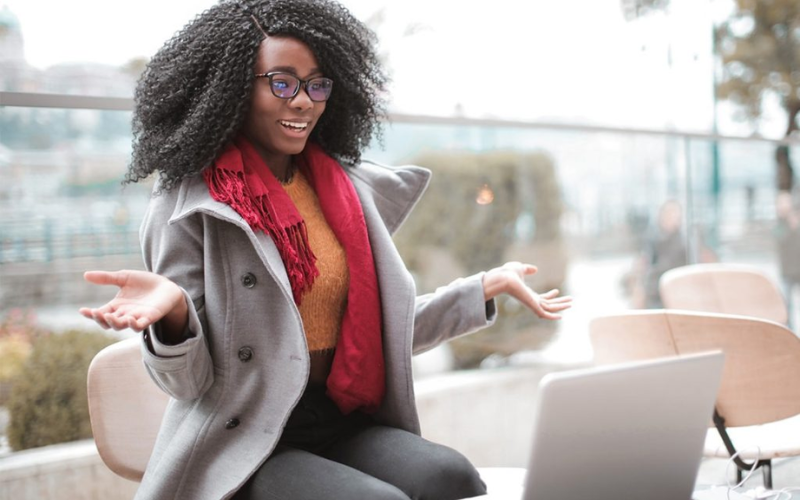 Woman looking at laptop