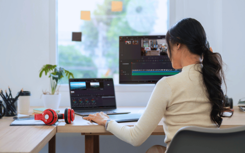 Woman doing video editing