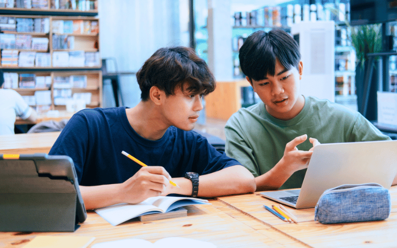 2 boys studying together