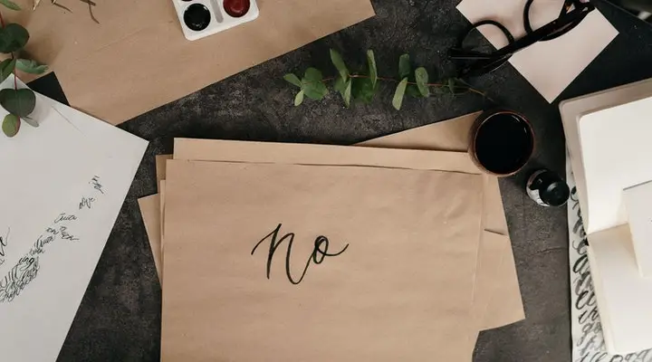 A No statement on a piece of brown paper