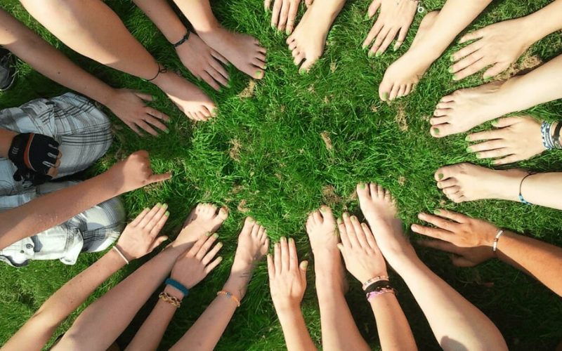 Hands and feet in a circle