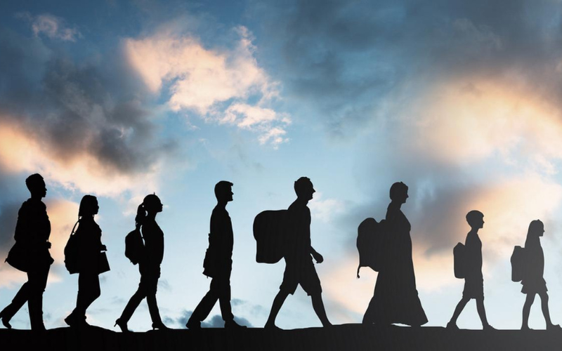 Several people moving forward