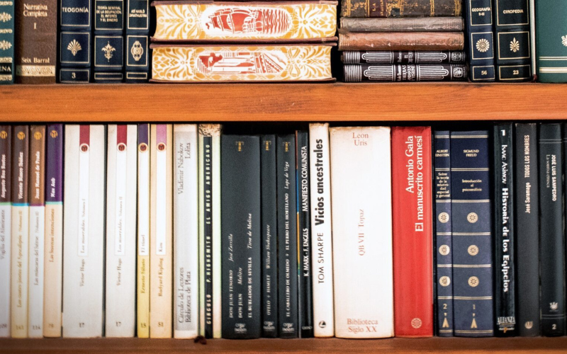 A row of books on a shelf