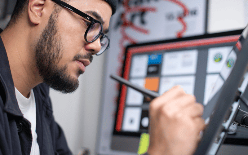 A man practices his digital drawing