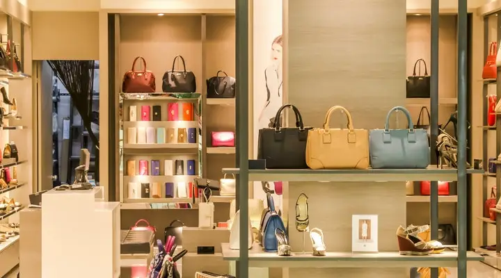 Luxury bags displayed on the counter