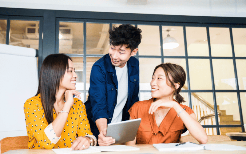 Three adults have great discussion