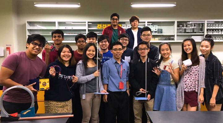 A group photo of Cambridge A Level students with Physics lecturer, Mr. Yaw 