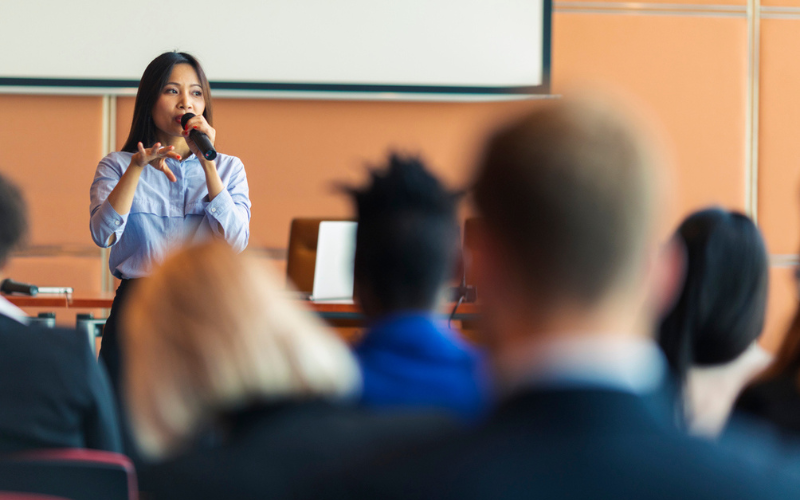 Female industry expert giving a talk
