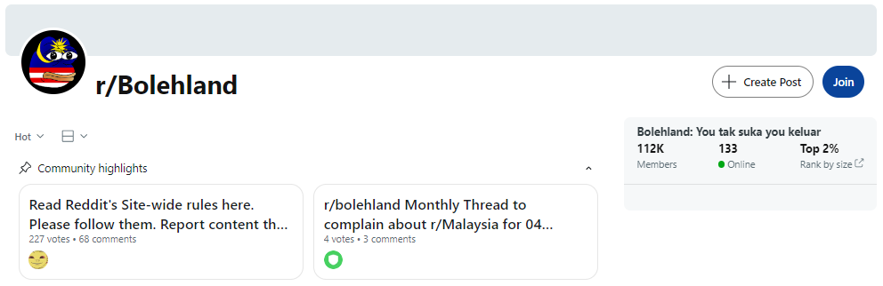 The subreddit r/Bolehland
