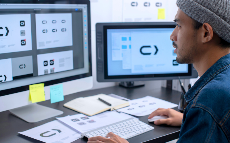 Guy designing a logo on his desktop