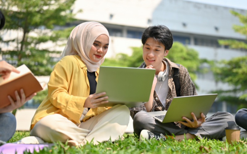 One student talks while another listens