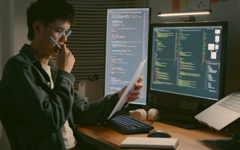 Man looking at a sheet of paper