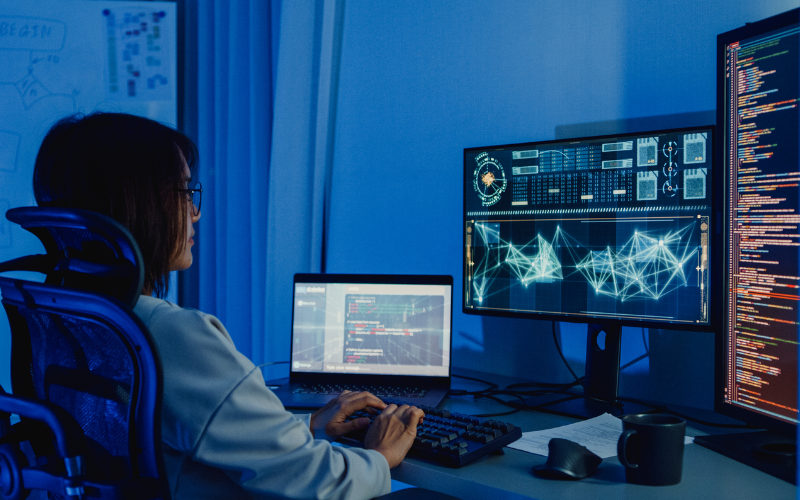 Woman looking at a monitor