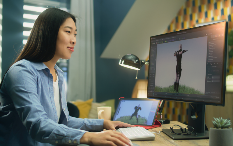 Woman looking at a monitor