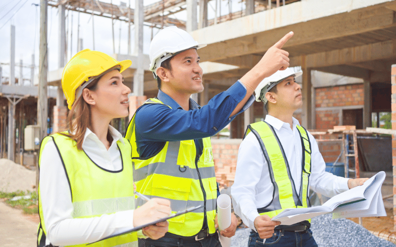 construction team assessing the building