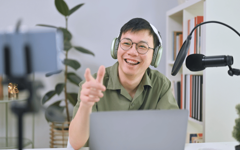 Man hosting a podcast show