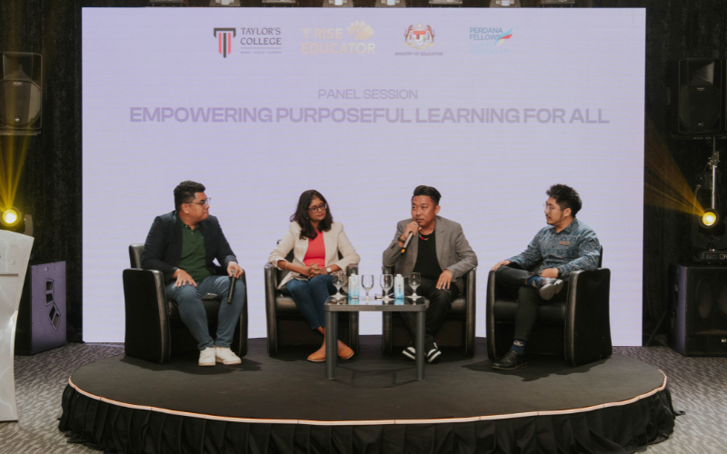 The award ceremony was held in conjunction with the RISE Educator Conference 2025, where it featured a dynamic panel session titled ‘Empowering Purposeful Learning for All’, moderated by [left] Aidiel Mat Isa, Head of Partnerships at Pandai. Panellists [right] Chan Soon Seng, Chief Executive of Teach For Malaysia, [second from left] Hema Letchamanan, Founder of Projek BacaBaca, and [third from left] Muhammad Nazmi bin Rosli, Educator at SK Long Sebangang and RISE Educator of the year 2021, shared how purposeful teaching can break barriers and create impactful learning experiences for all students.
