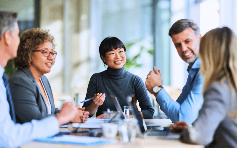 Multiracial financial team discussing in a meeting