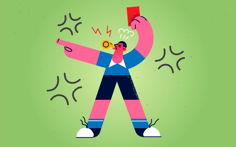 Vector art of a referee holding up a red card