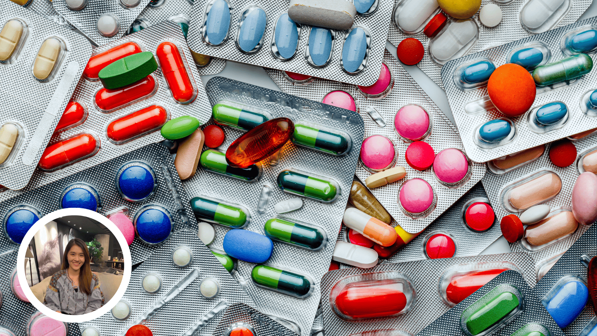 Background of a large group of assorted capsules, pills and blisters