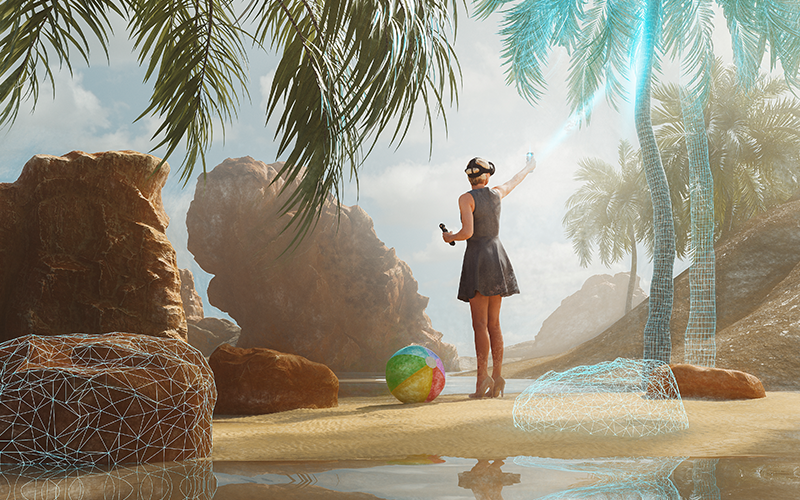 Woman enjoying in VR environmen