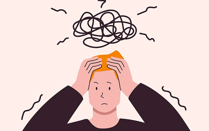 Illustration showing a guy stuck in his mind