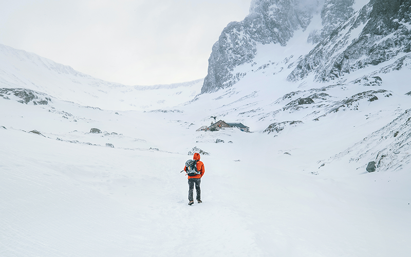 Windy snowy weather at Highlands of Scotland