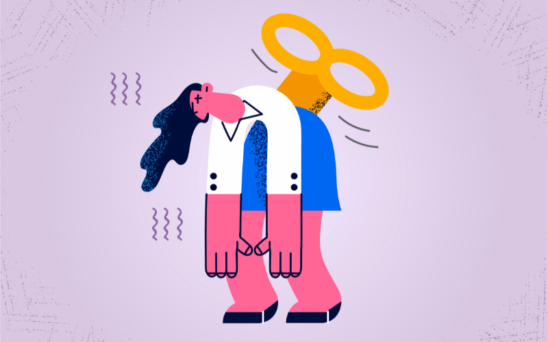 Person with a large golden key attached to their back, walking forward