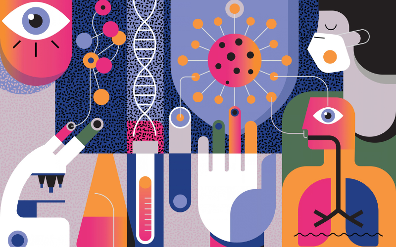 An abstract illustration of science and medical themes