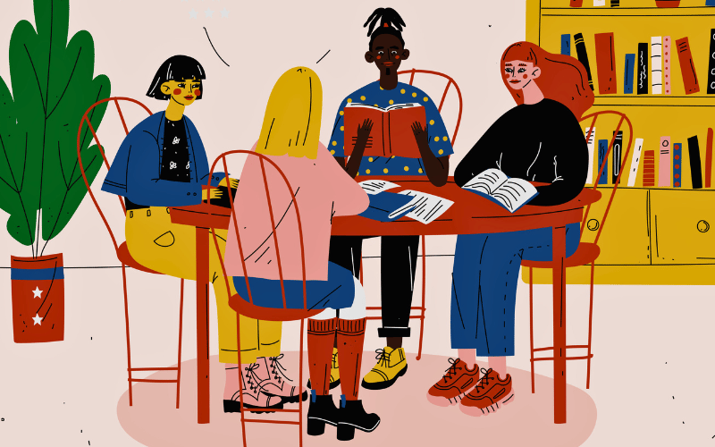 Group of female ladies discussing ideas together