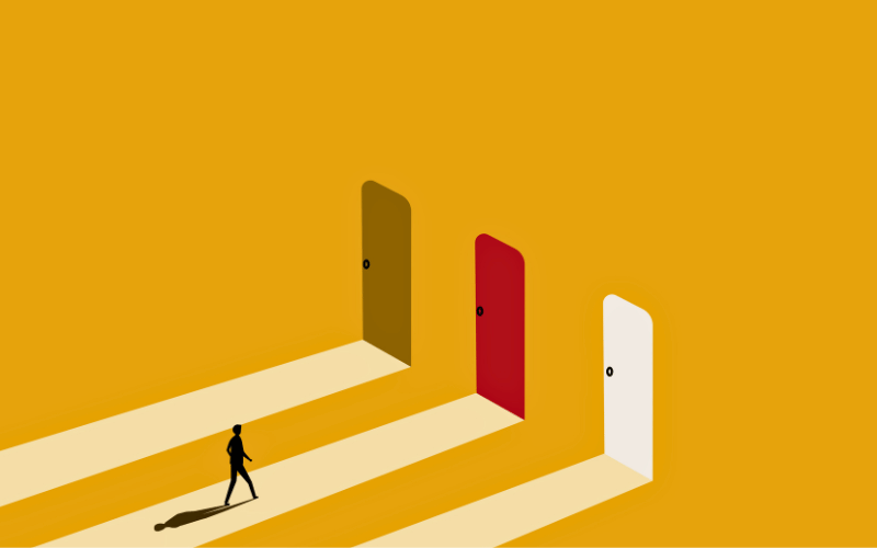 Person choosing between multiple paths