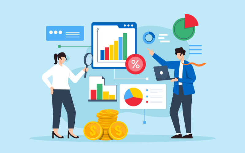 Business professionals analyzing financial charts and data
