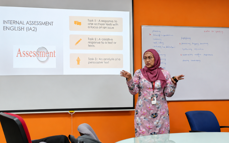 Educator presenting assessment strategies during a professional learning workshop