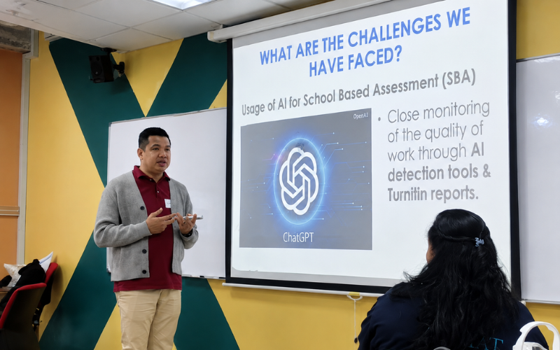 Educator presenting the challenges of AI in student assessment