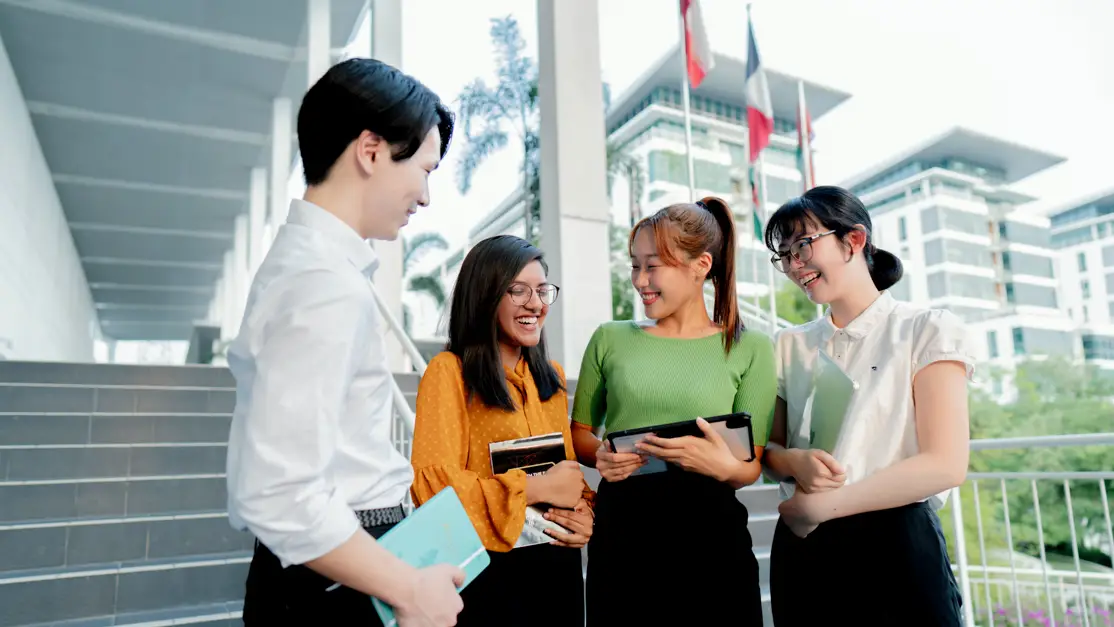 Four students having a good time gathering