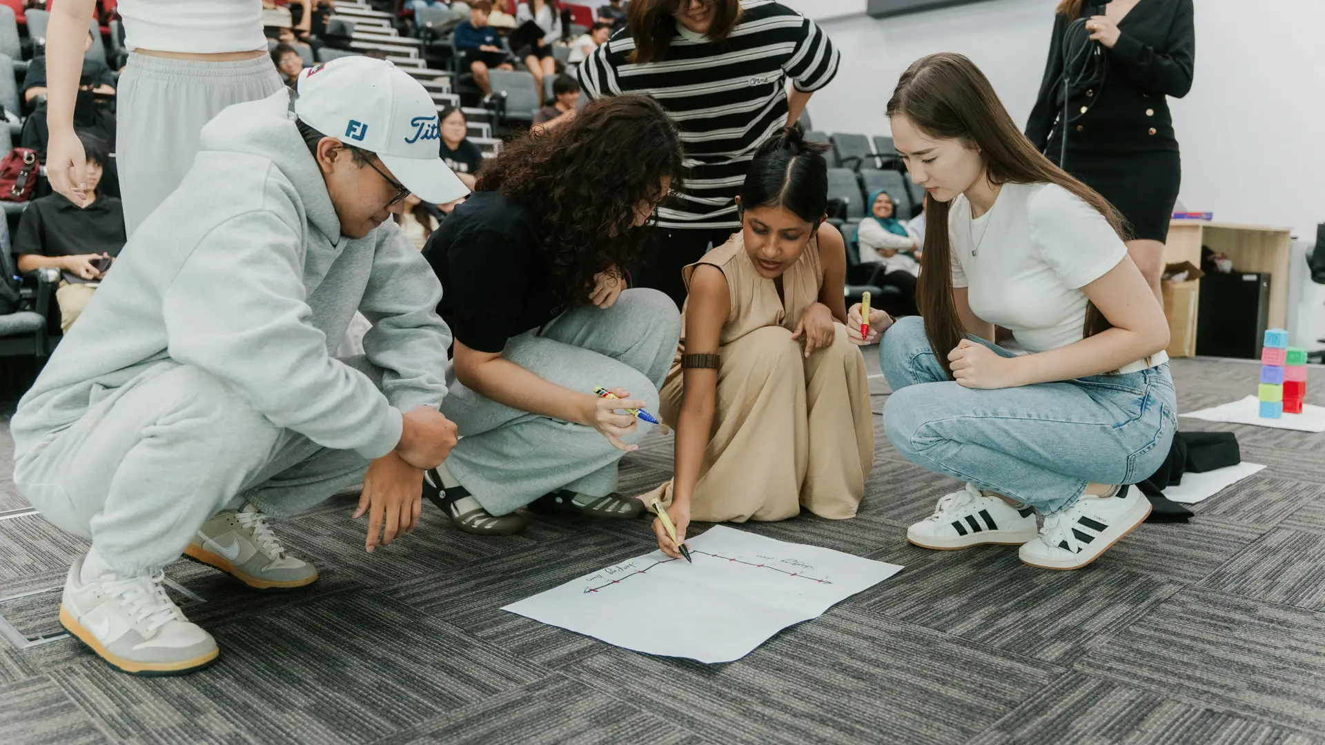 Foundation in Business students is discusing with her teammates.