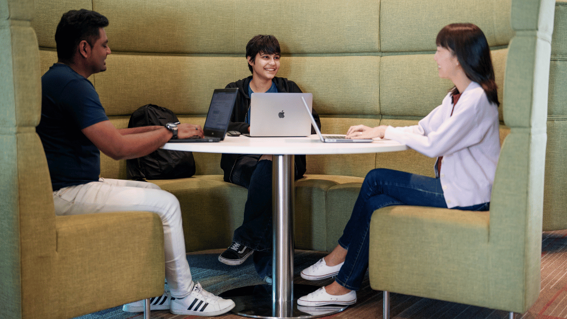 Focused study group in a learning cubicle