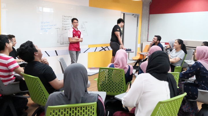 Student giving a talk in front of peers