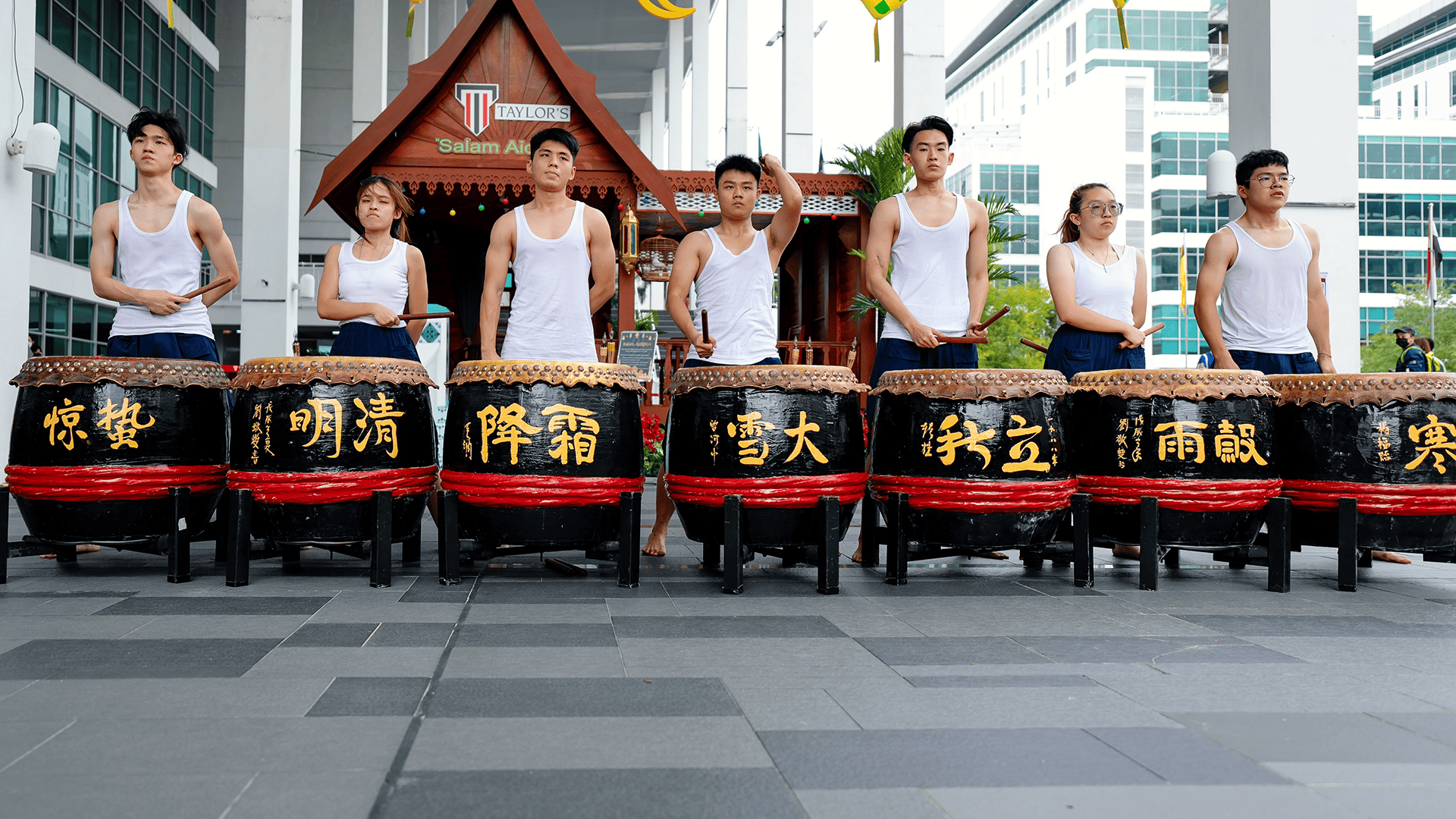 students performing the 24 festive drums