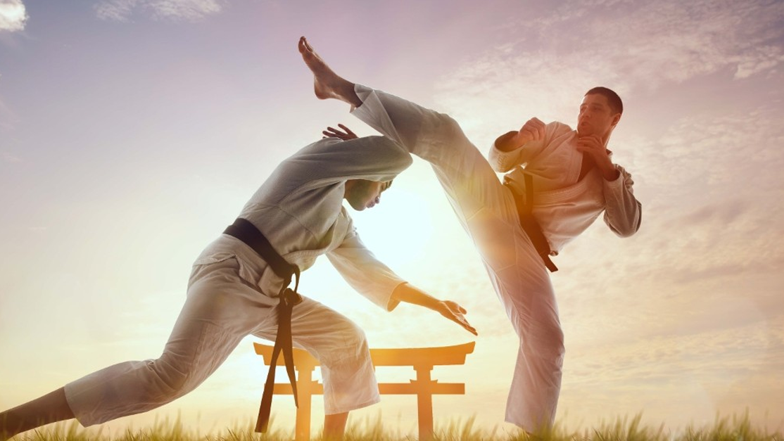 outdoor karate practice in action 