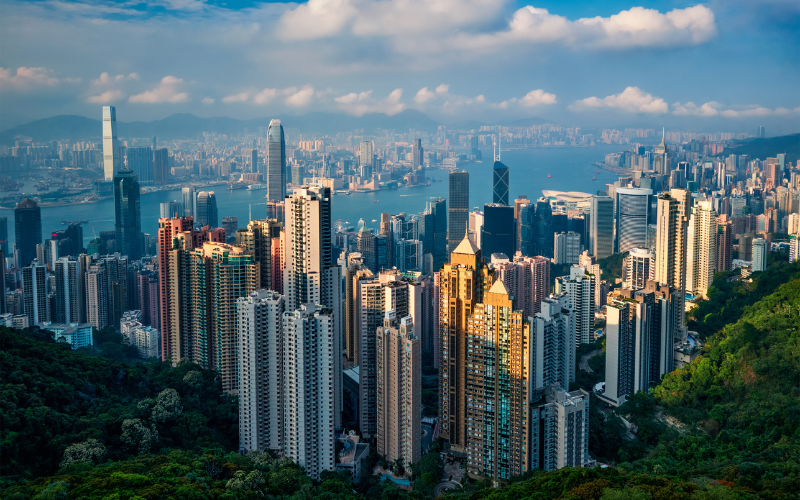 A panoramic view of Hong Kong's dense skyline